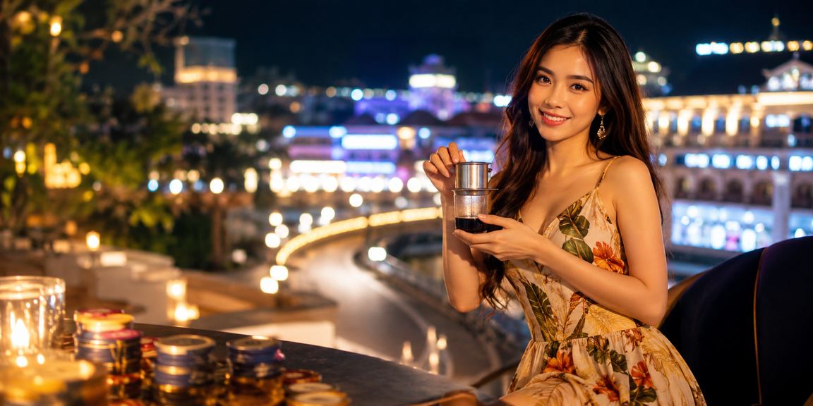 Người dùng Đà Lạt thưởng thức cà phê và kiểm tra bonus hoàn tiền trên dcf